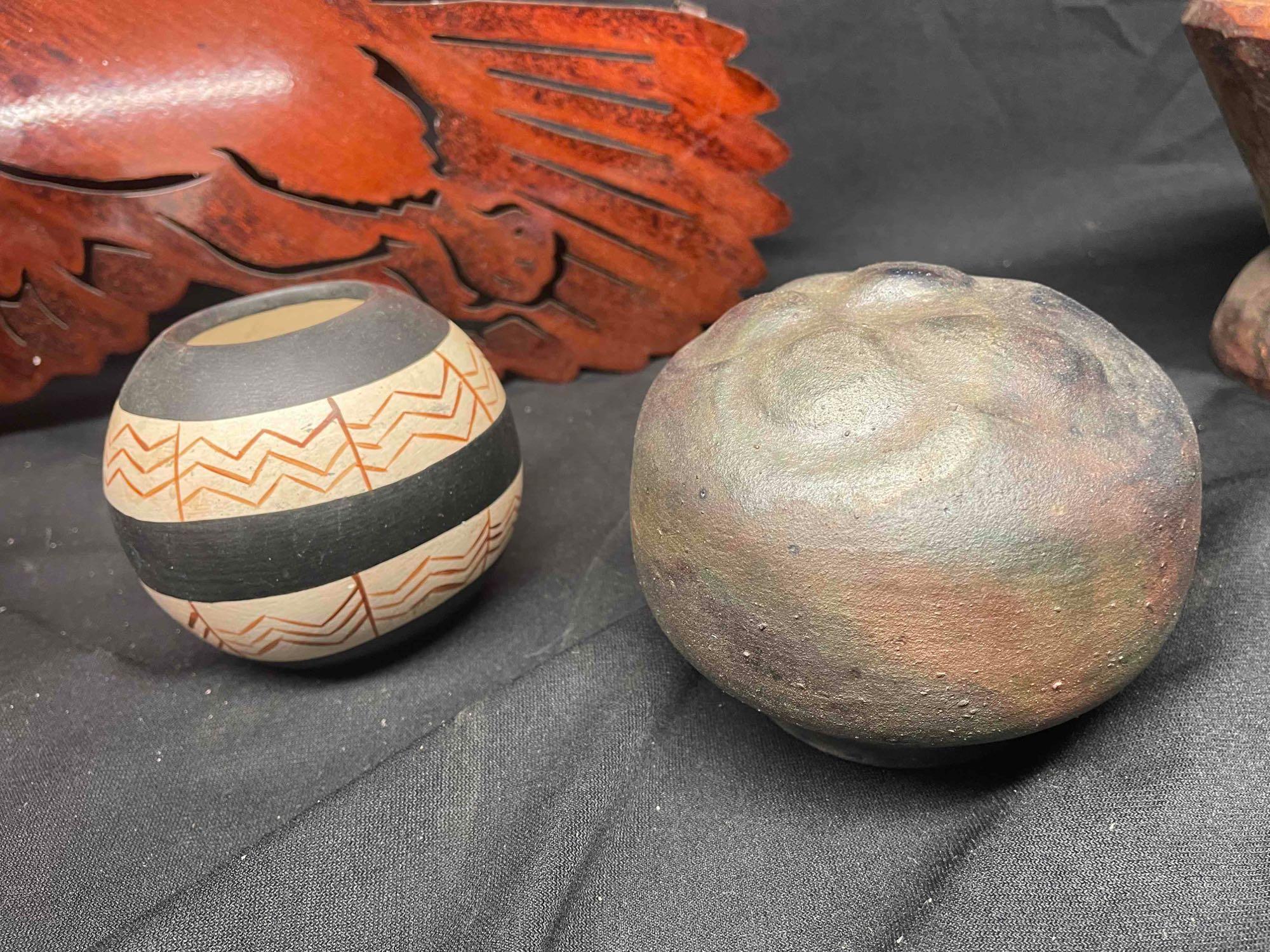 Native American Pottery, Metal Eagle Wall Art, Sage Bundle, Wooden Pot, Small Drum, Navajo E