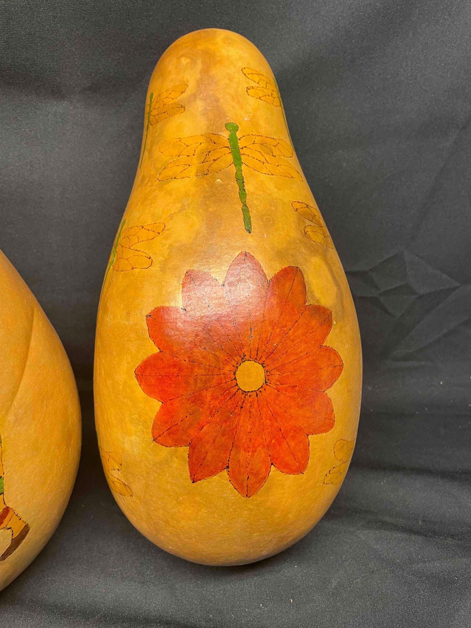 Gourds with Native American Art. Done by Local Artist. Marked DRM 2009-2012