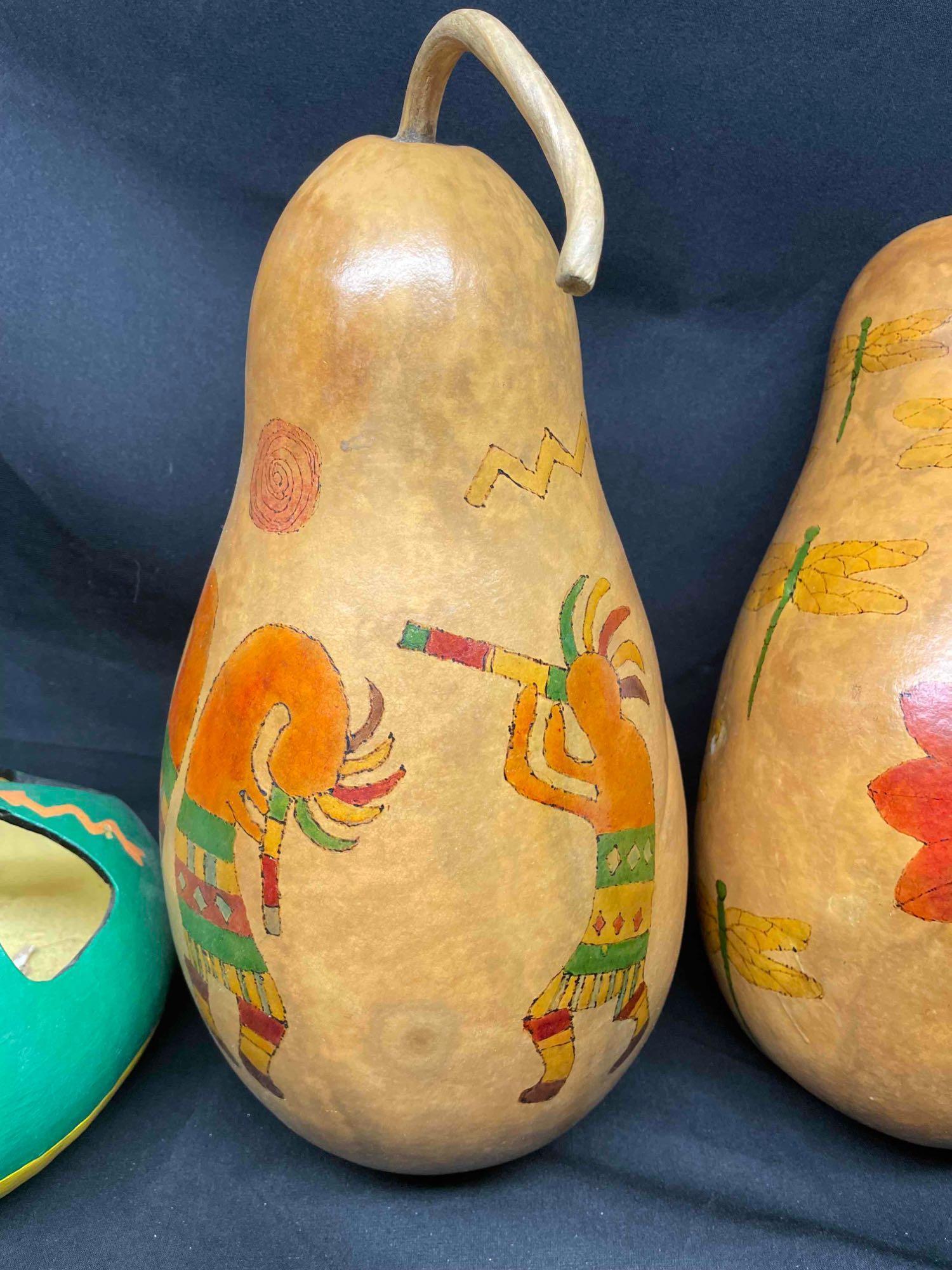 Gourds with Native American Art. Done by Local Artist. Marked DRM 2009-2012