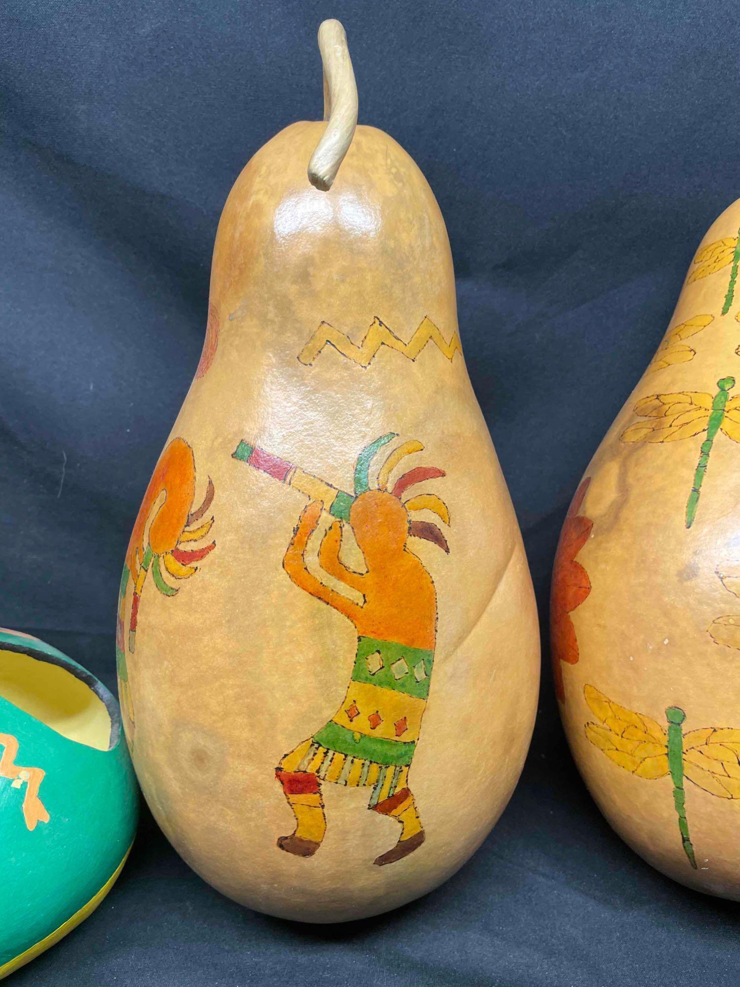 Gourds with Native American Art. Done by Local Artist. Marked DRM 2009-2012