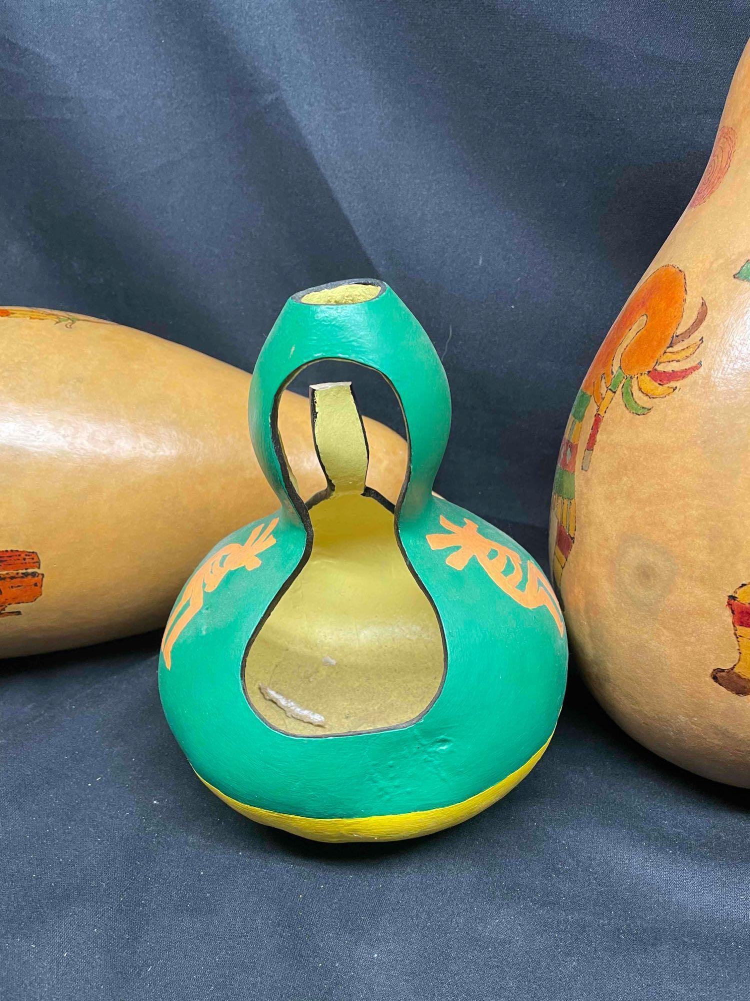 Gourds with Native American Art. Done by Local Artist. Marked DRM 2009-2012
