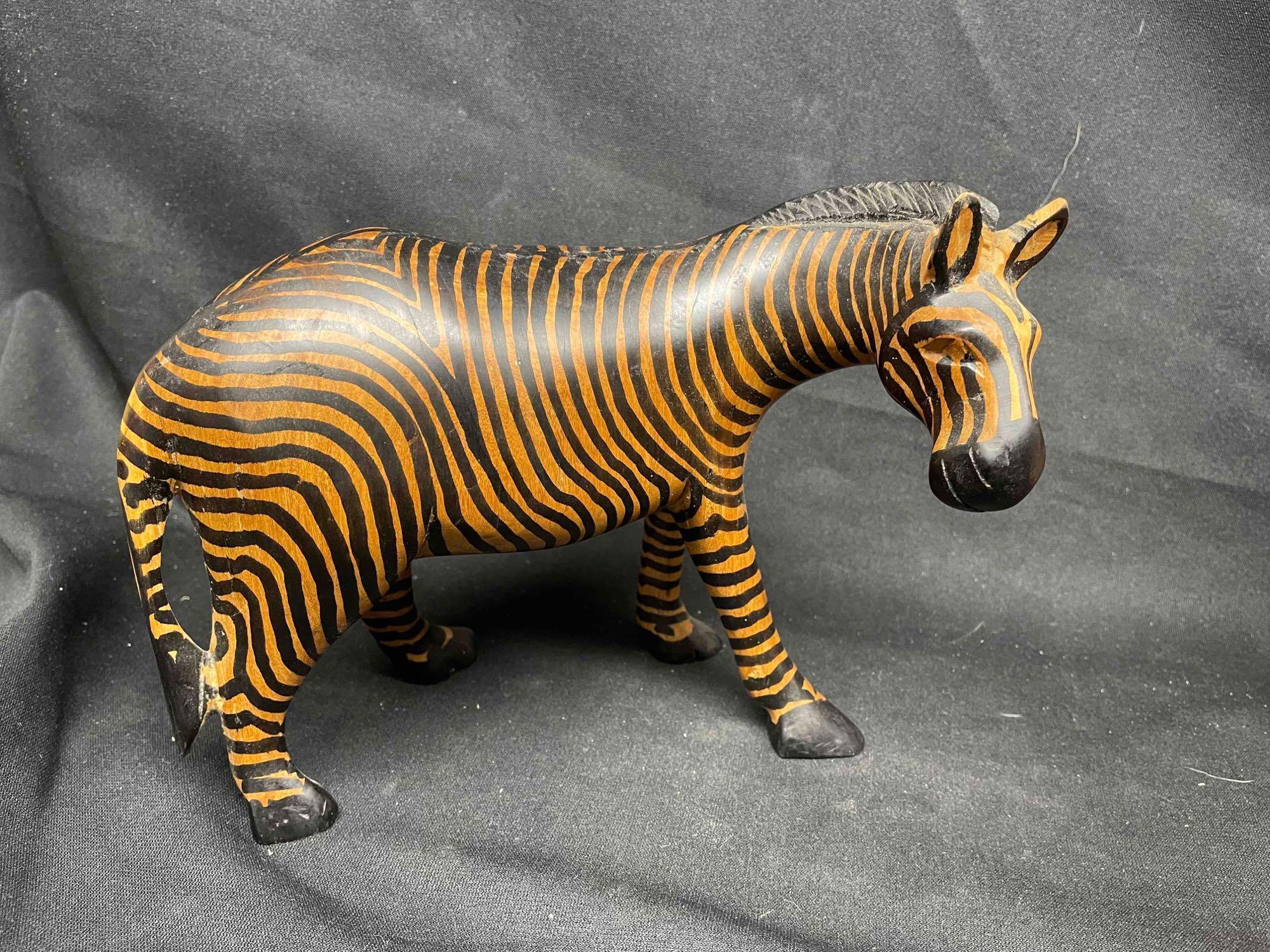 Wooden Sculptures. Hand Carved Zebra, Colorful Elephant made in Indonesia, Fancy Globe.