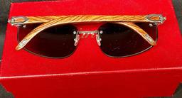 Cartier Sunglasses Eyewear Wooden Frame Square 140b w/Case and Original Box