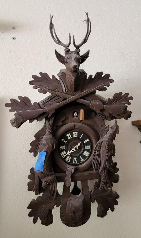 Black Forest Hand Carved Staghorn Deer cuckoo Clock Germany