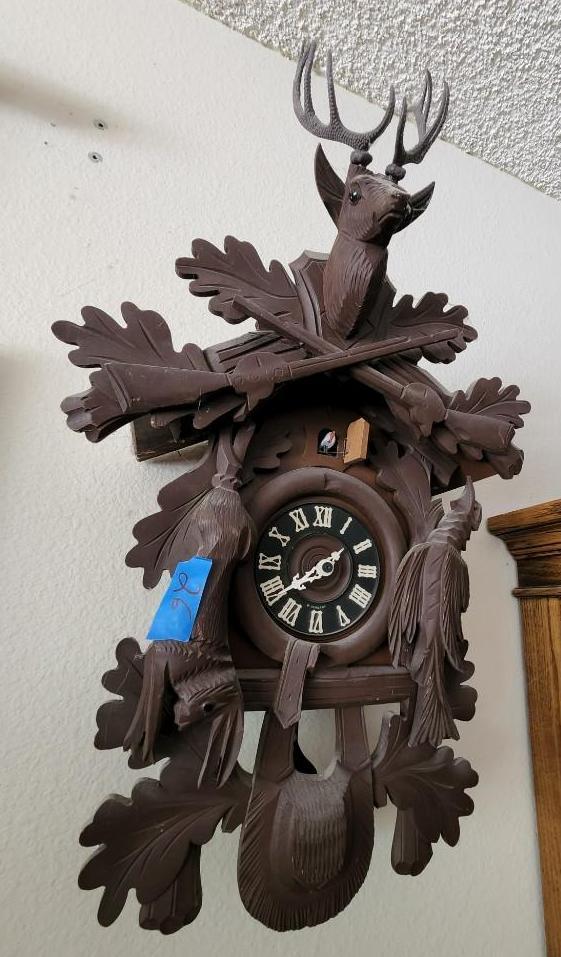 Black Forest Hand Carved Staghorn Deer cuckoo Clock Germany