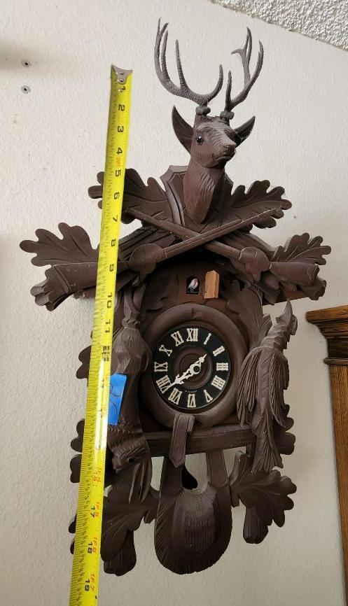 Black Forest Hand Carved Staghorn Deer cuckoo Clock Germany