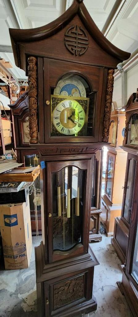 Hand Carved Asian Style Grandfather Clock