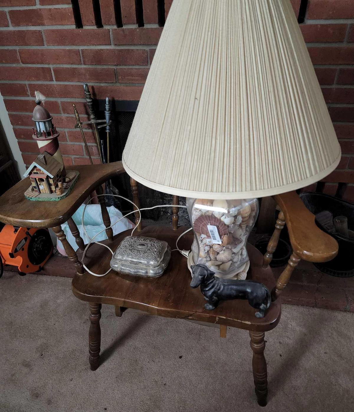 phone chair and contents silver case seashell lamp