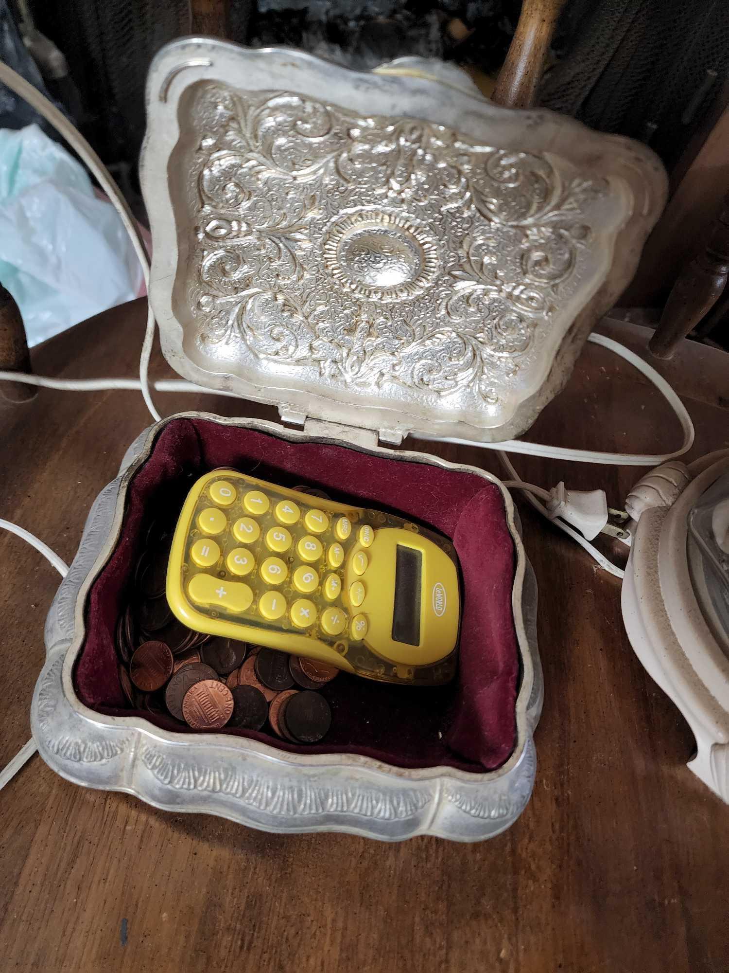 phone chair and contents silver case seashell lamp