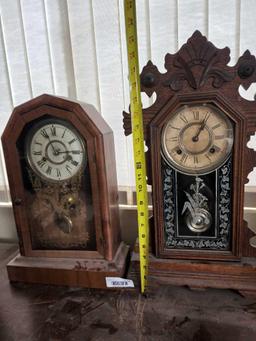two mantle clocks wooden