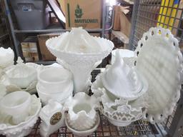 Shelf Lot of vintage milkglass Goodwill Location