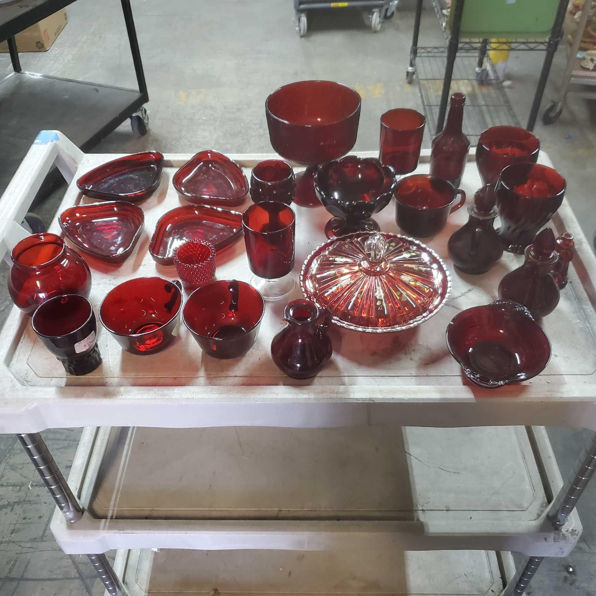 Lot of unique red glassware Goodwill Location