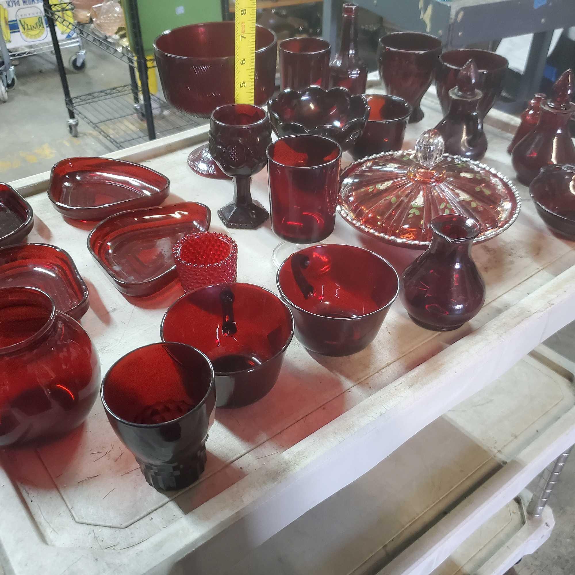 Lot of unique red glassware Goodwill Location