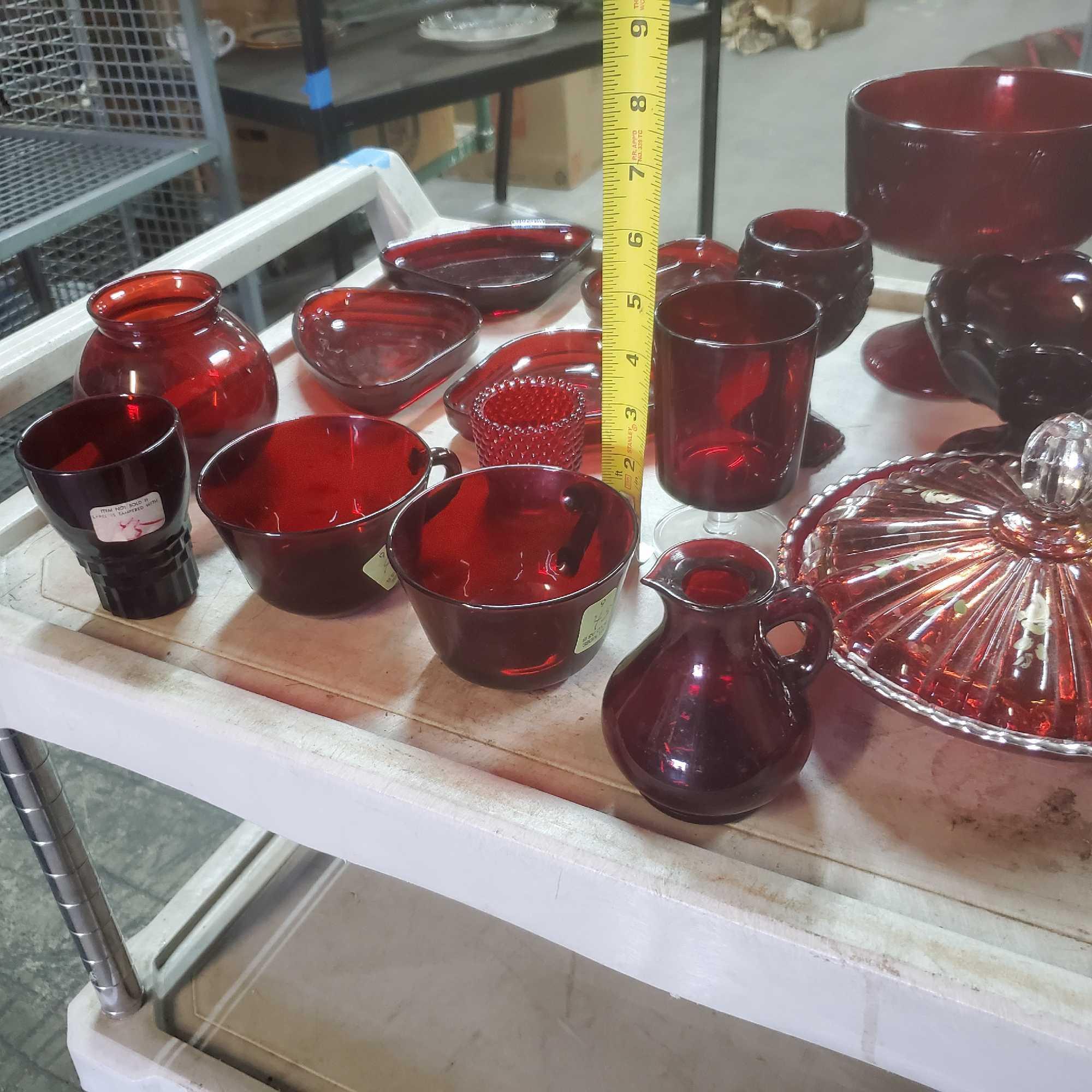 Lot of unique red glassware Goodwill Location