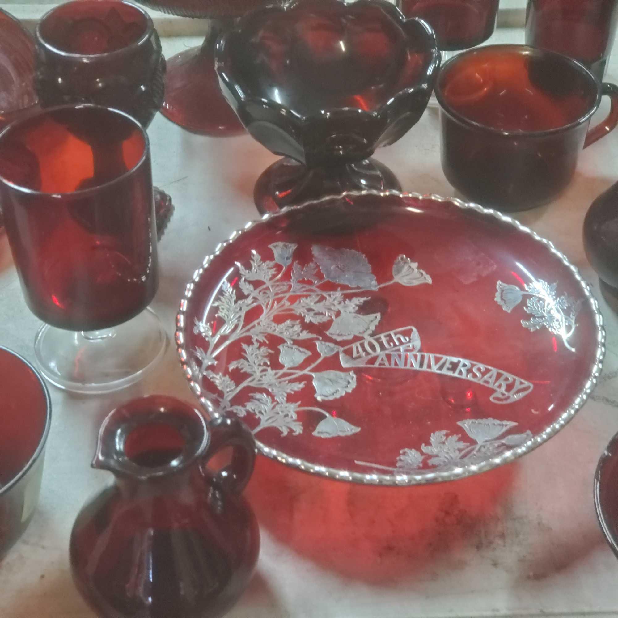 Lot of unique red glassware Goodwill Location