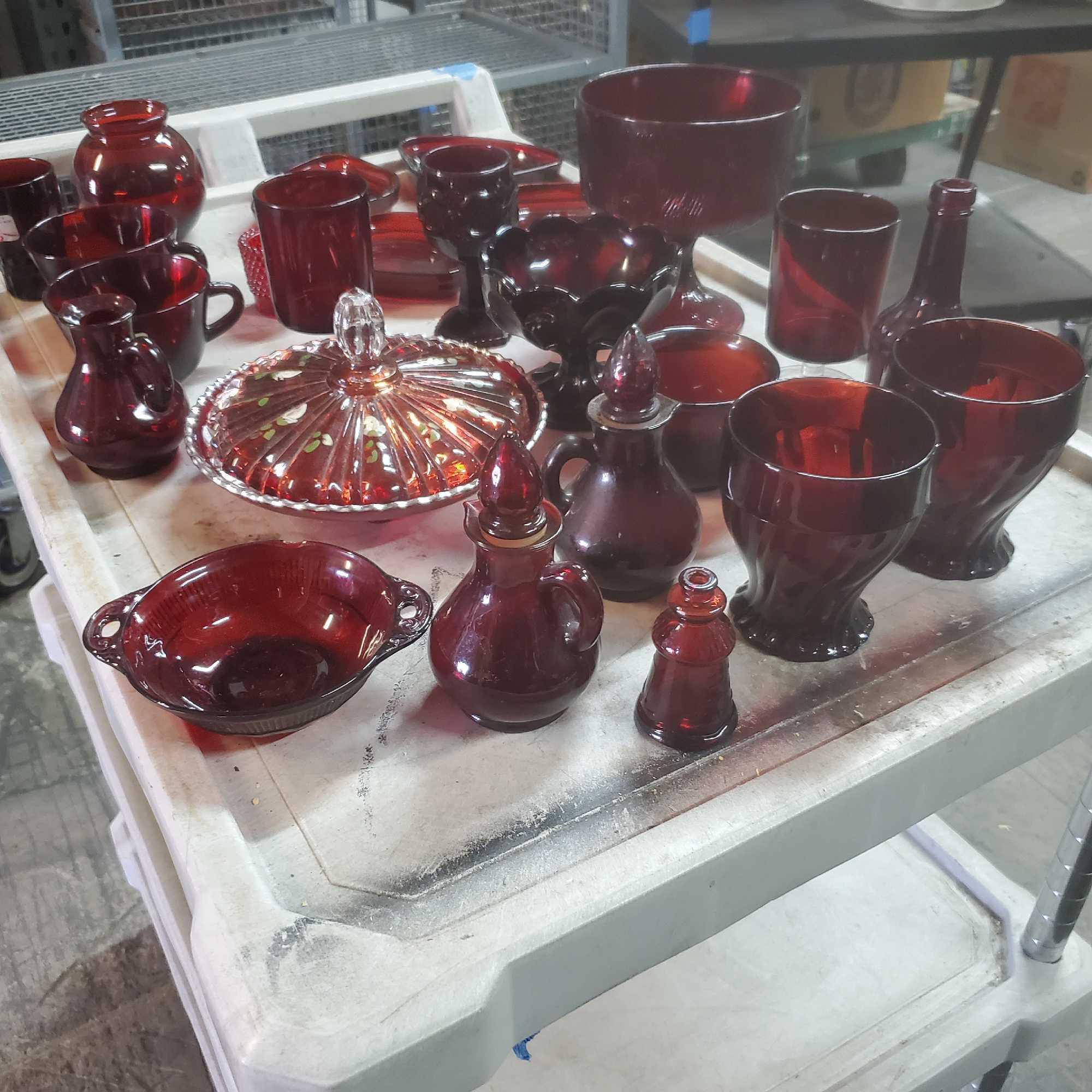 Lot of unique red glassware Goodwill Location