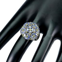 Tanzanite Ring Huge 8+ Ct With Diamond Cut Sapphires New Sterling Silver Designer Piece
