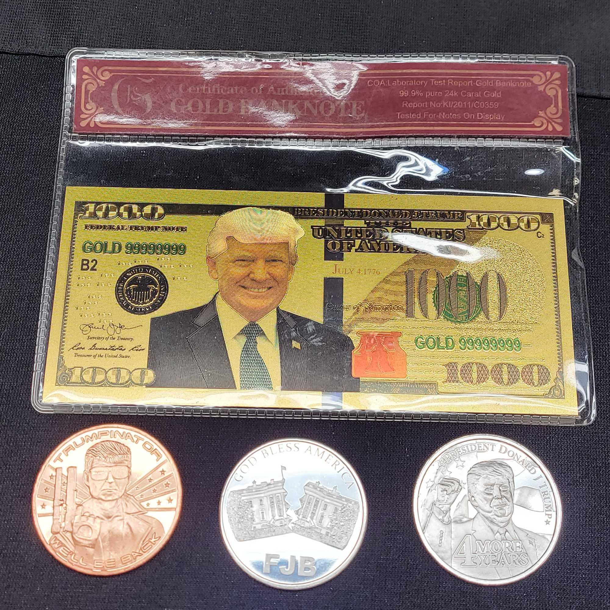 24K Gold, 2 Ounces .999 Silver and 1 Ounce Copper Donald Trump Coins and Currency Collection