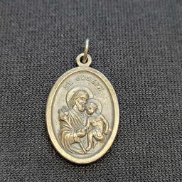 Italian Silver Lot 3 Pendant w/ Necklace Chain, St. Joseph Pray for Us