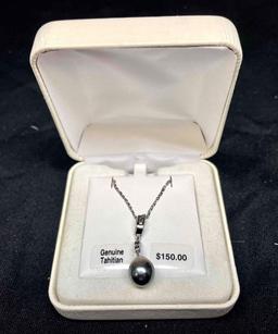 Genuine Tahitian Silver Necklace and Appears to be Black Pearl