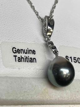 Genuine Tahitian Silver Necklace and Appears to be Black Pearl