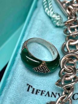 Tiffany n Co Charm Bracelet. Sterling Spinel Ring