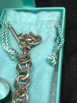Tiffany n Co Charm Bracelet. Sterling Spinel Ring