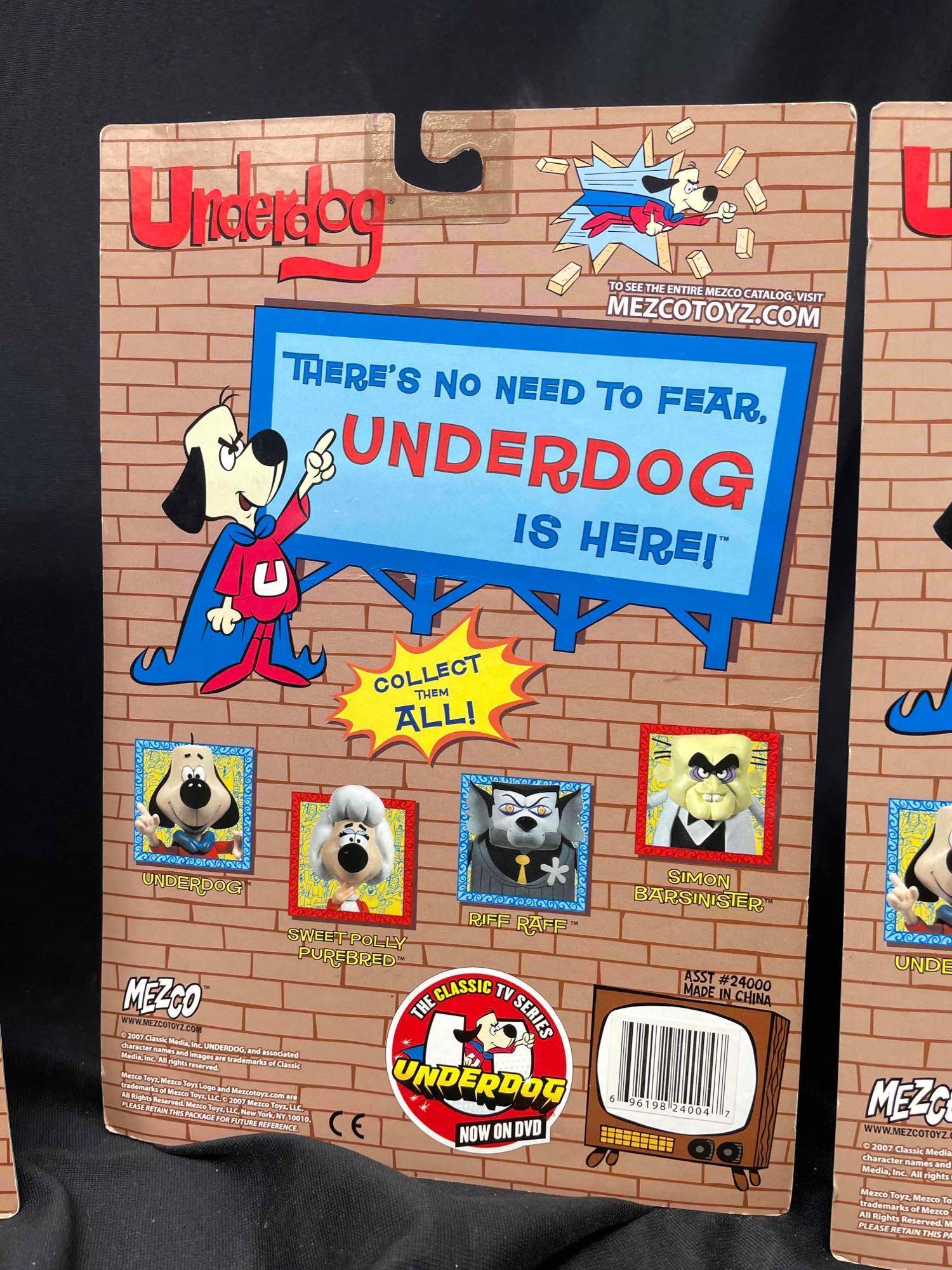 Underdog Action Figures by Mezco Toys. Riff Raff, Simon Barsinister, Sweet Polly Purebread