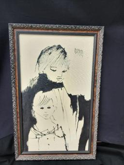 La Jolla - Mother And Daughter Framed On Canvas B/w