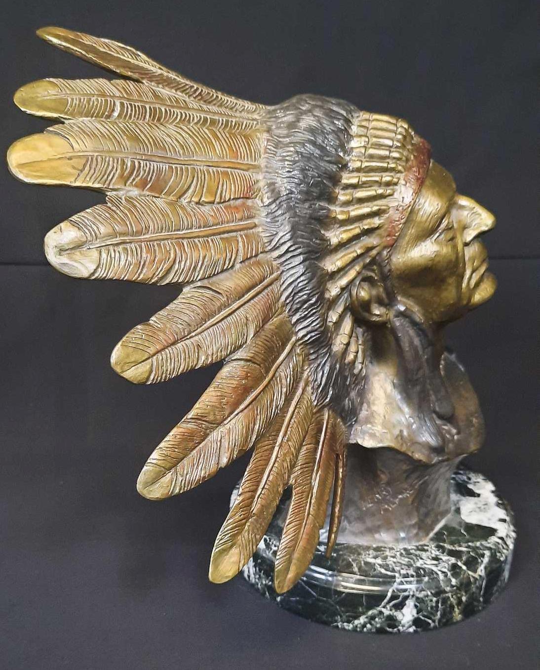 Escondido - Henry Alvarez Bronze colorized Bust of Native American Chief with headdress