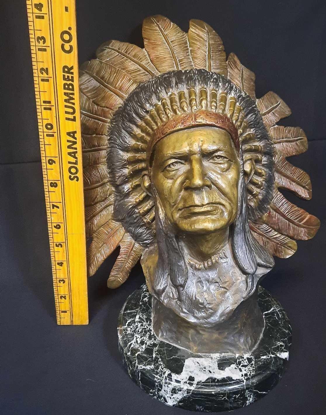 Escondido - Henry Alvarez Bronze colorized Bust of Native American Chief with headdress