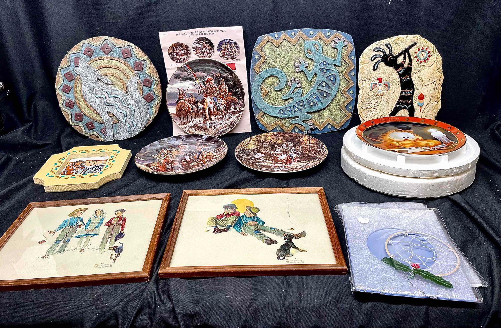 Western and Native American Art. Danbury Mint Plates. Normal Rockwell, Garfield