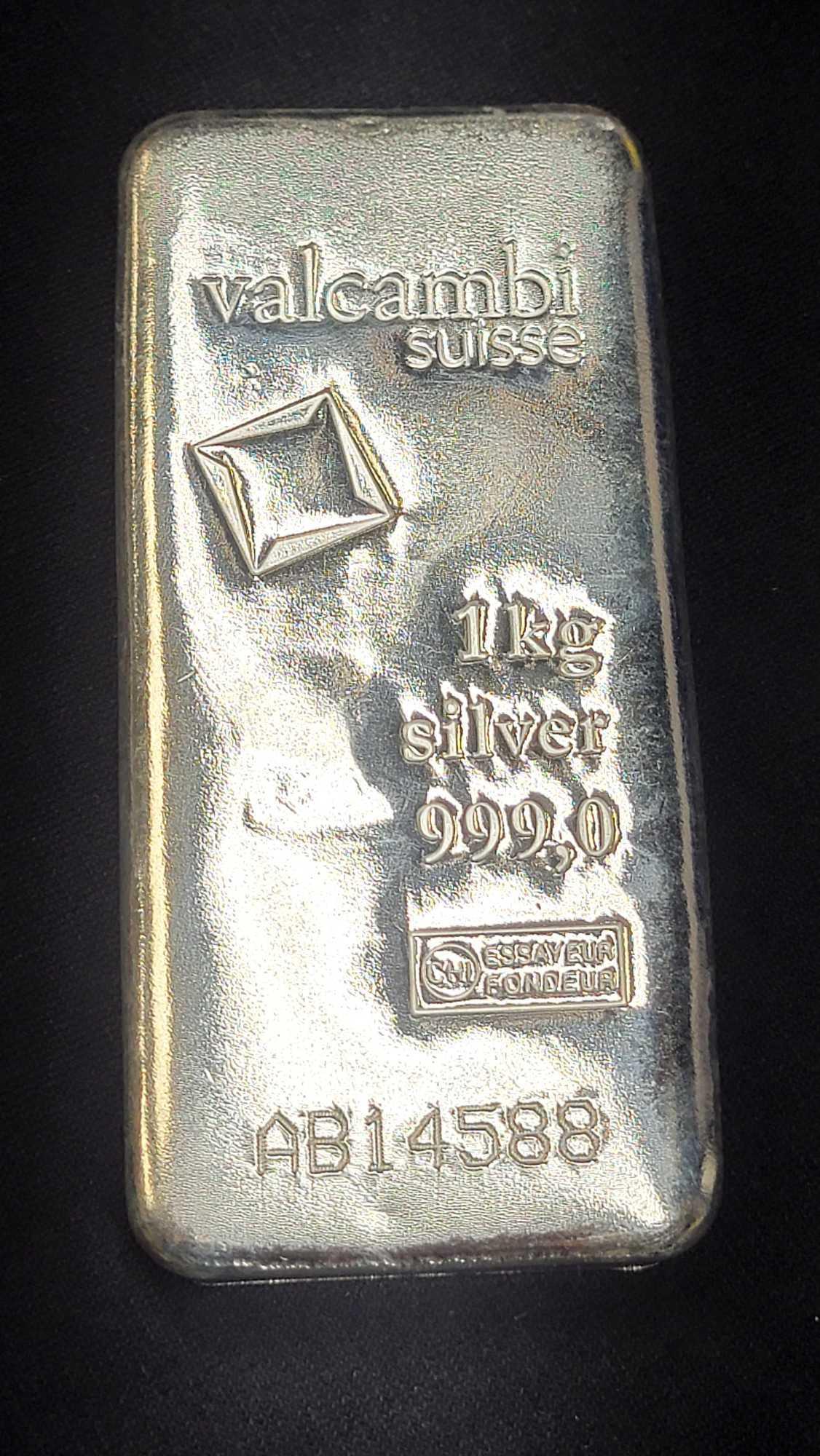 1 Kg Fine Cast Silver Bullion Bar Valcambe Suisse w/ CoA