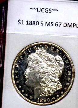 Morgan Silver Dollar 1880 S Gem Bu Dmpl Glassy Ultra Deep Mirrors Ms++++++ Black And White Wow Coin