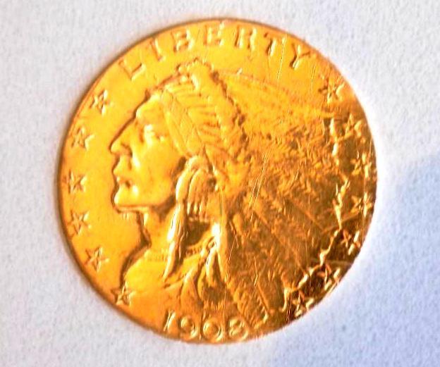 Gold 2.5$ Indian Stunning Gem Bu Beauty Rare This Nice Very Sought After Gold 1908