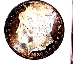 Morgan Silver Dollar 1880 S Gem Bu Pl Ms+++++++ Beautiful Peripheral Original Tones High Grade Pq