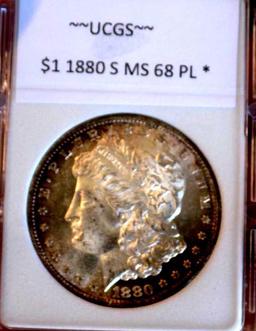 Morgan Silver Dollar 1880 S Gem Bu Pl Ms+++++++ Beautiful Peripheral Original Tones High Grade Pq