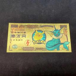 24kt Gold Plated Pokemon 10k Bills. Vaporeon, Jolteon and Flareon