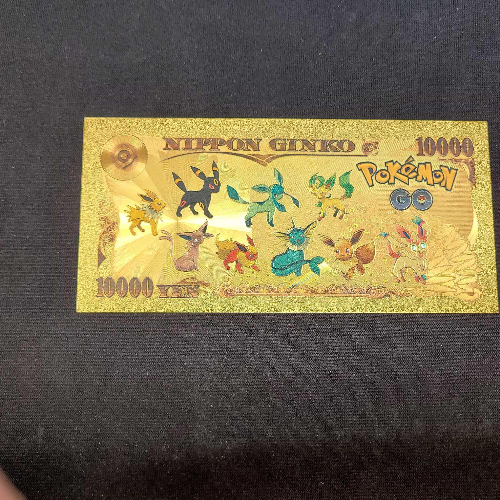 24kt Gold Plated Pokemon 10k Bills. Vaporeon, Jolteon and Flareon