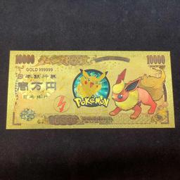 24kt Gold Plated Pokemon 10k Bills. Vaporeon, Jolteon and Flareon