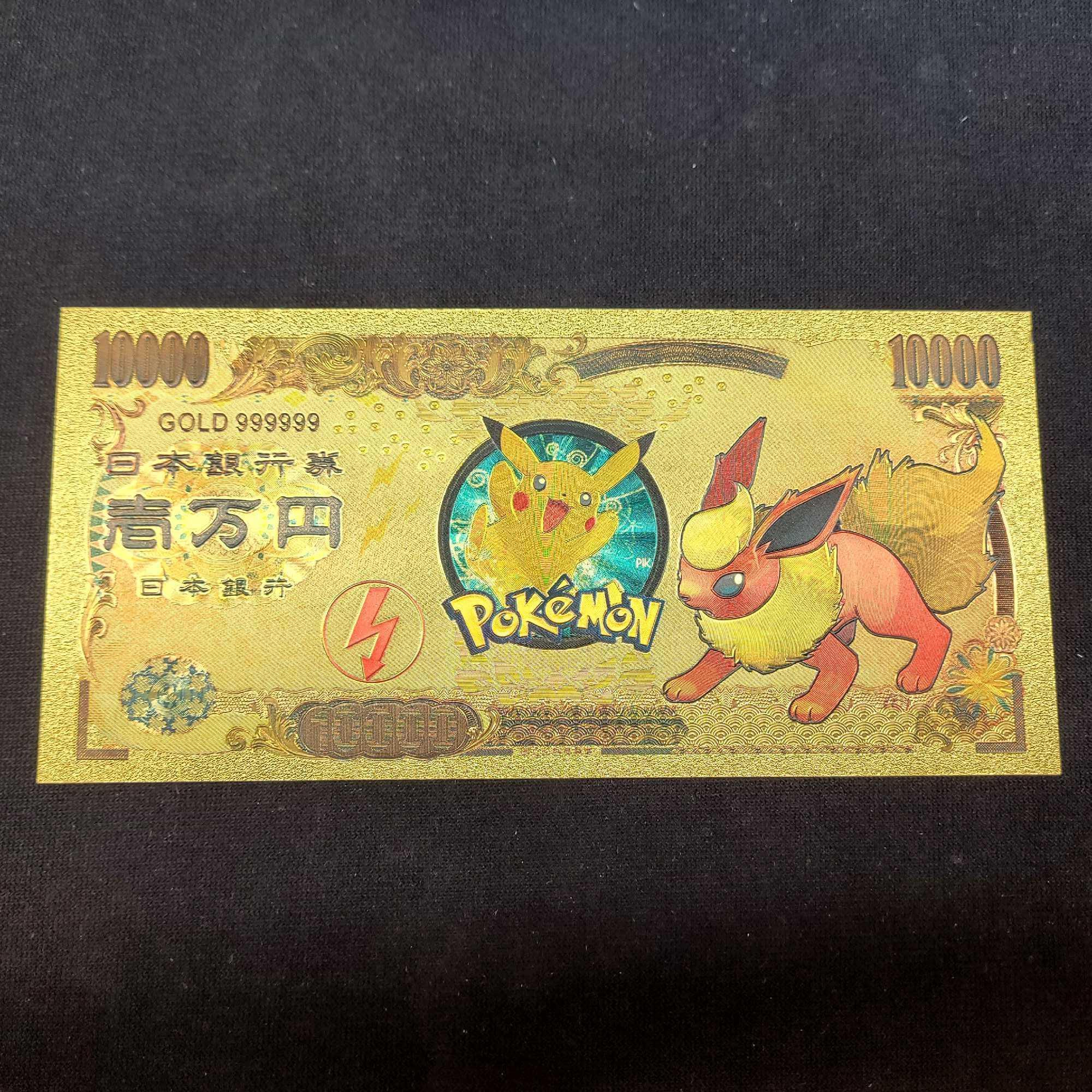 24kt Gold Plated Pokemon 10k Bills. Vaporeon, Jolteon and Flareon