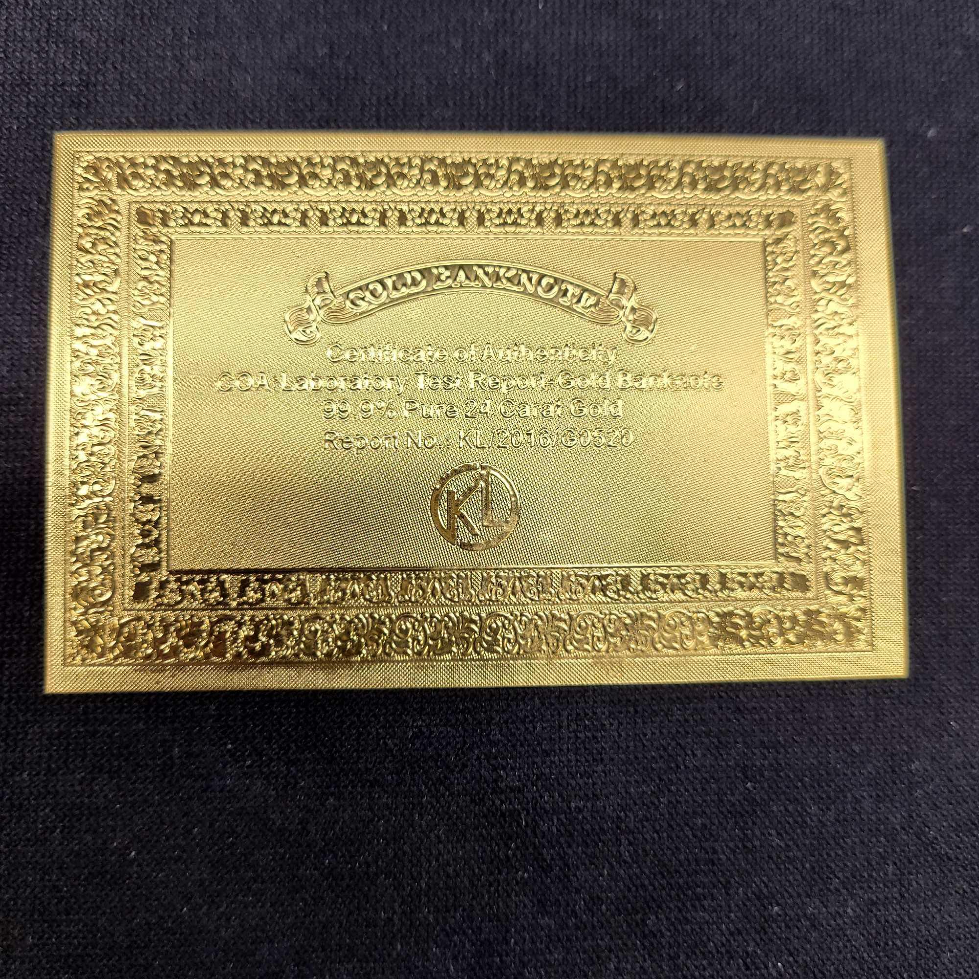 24k Gold Plated Trump 2020 Bills With COA 4 Bills