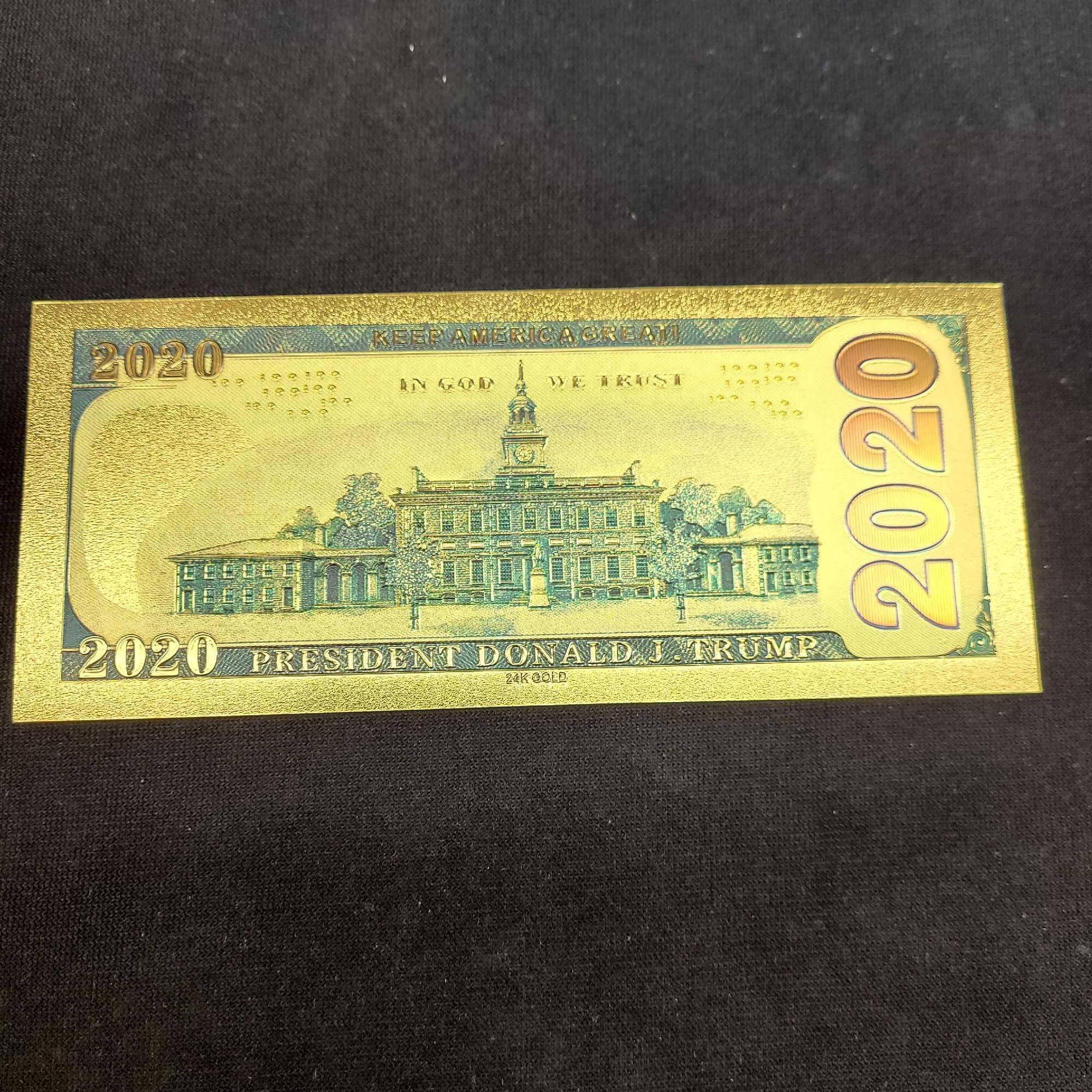 24k Gold Plated Trump 2020 Bills With COA 4 Bills