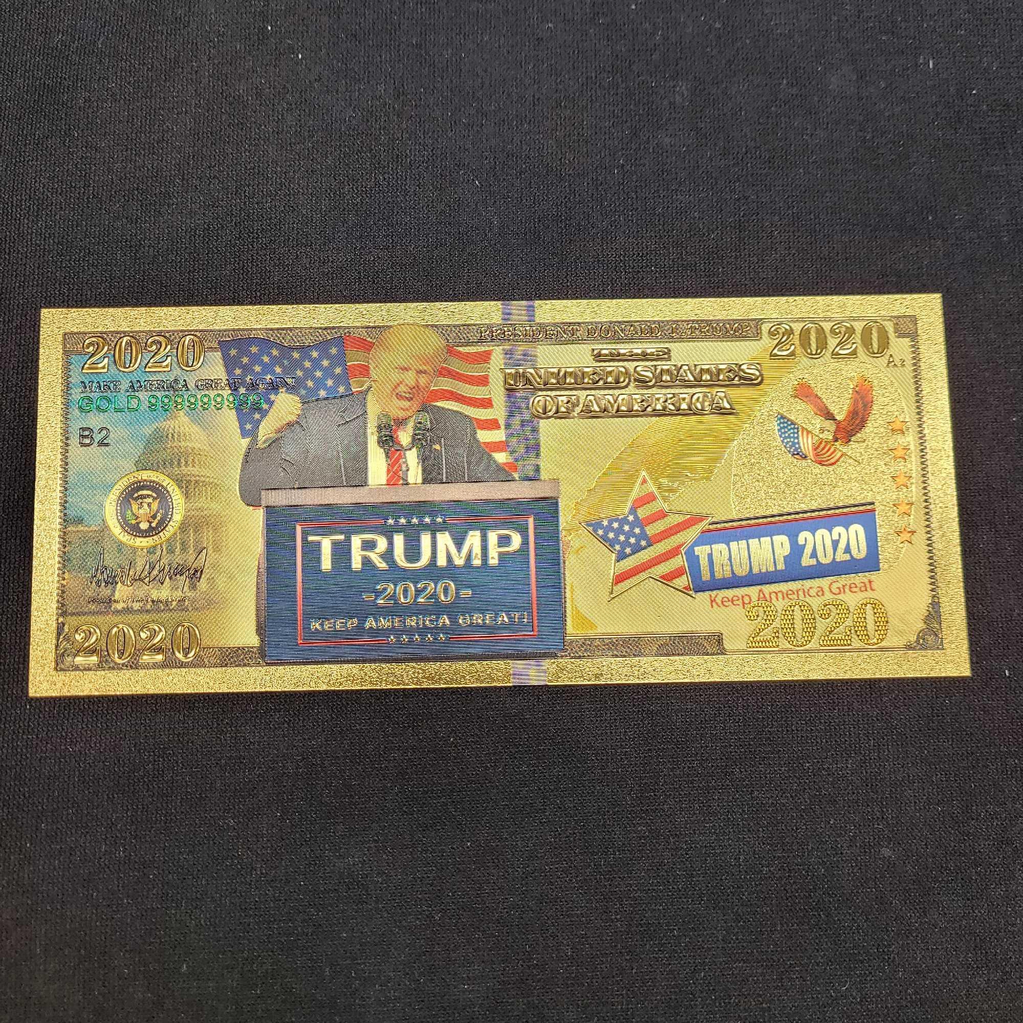 24k Gold Plated Trump 2020 Bills With COA 4 Bills