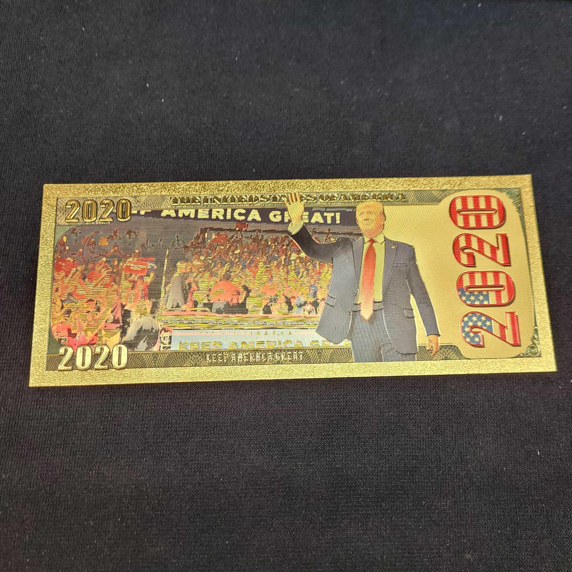 24k Gold Plated Trump 2020 Bills With COA 4 Bills