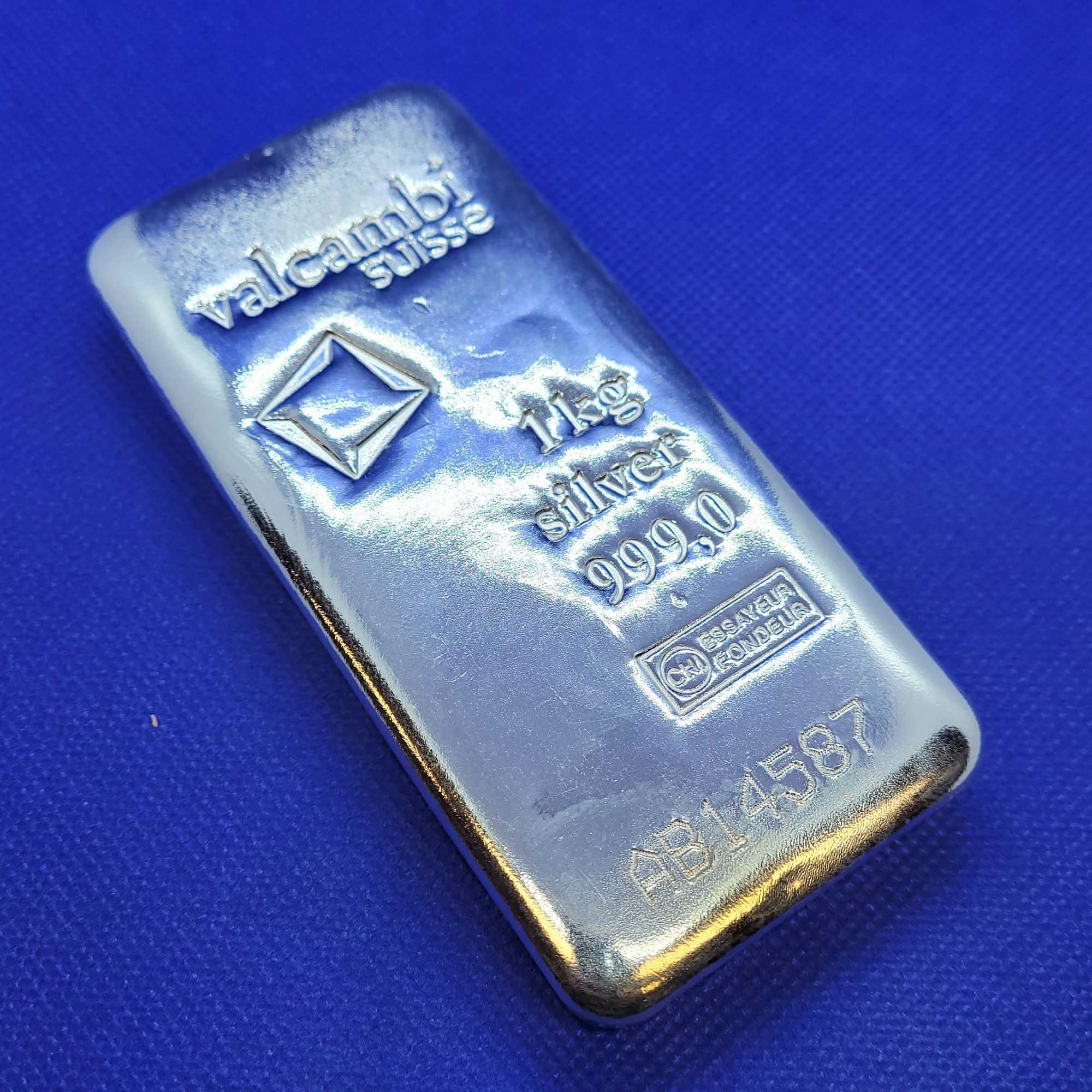 1 KG Fine Cast Silver Bullion Bar Valcambi Suisse W/COA