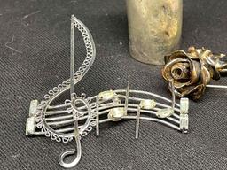 Sterling Silver Pins and a Thimble