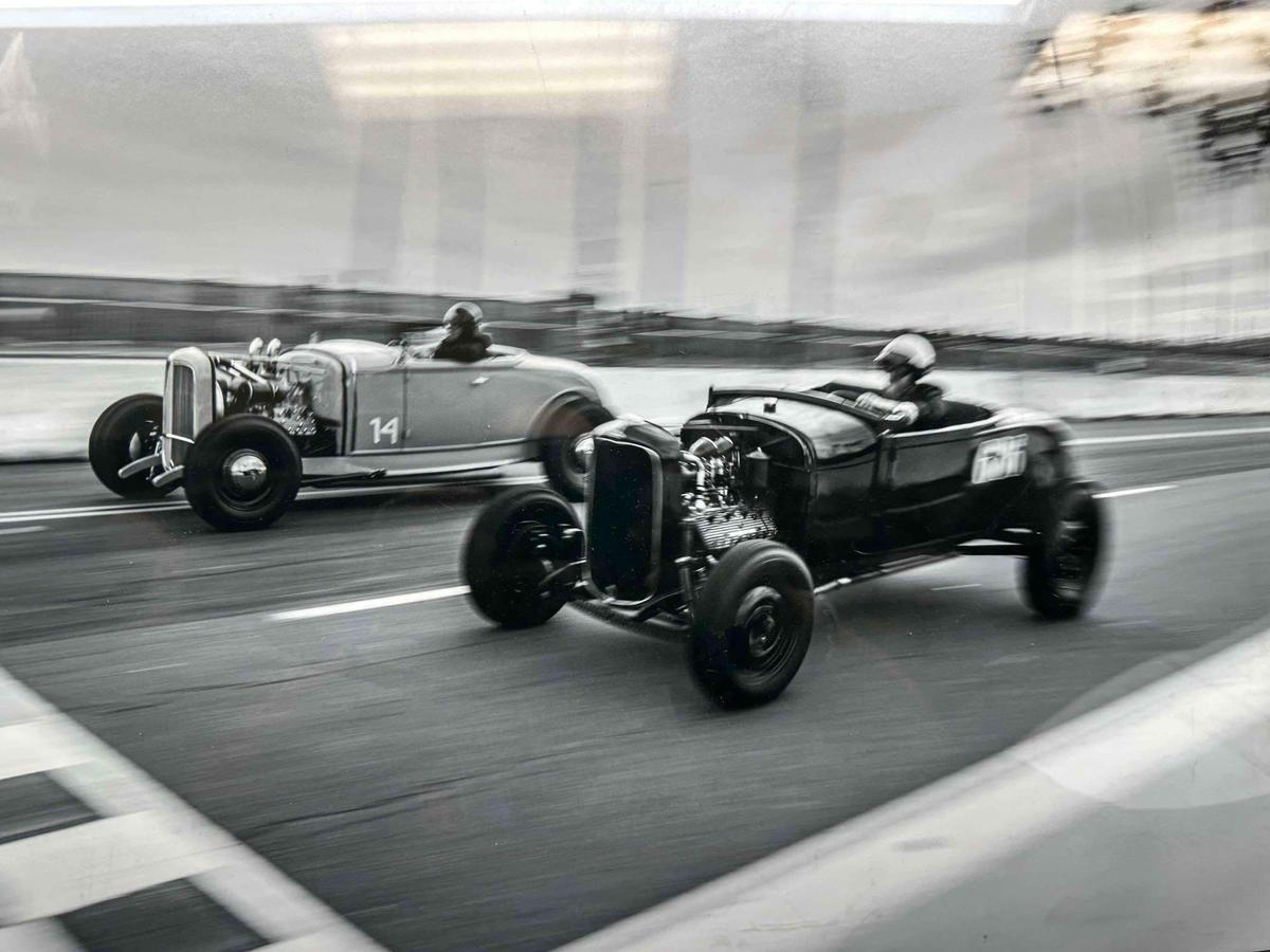 Framed Black & White Racing Cars Photograph Artwork signed Brett Conley