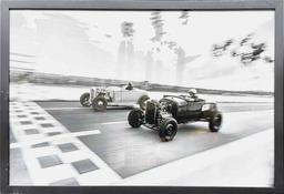 Framed Black & White Racing Cars Photograph Artwork signed Brett Conley