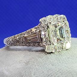 1ct center stone Emerald Cut VVS2 2kt+ total diamond total weight and band white gold neil lane GIA